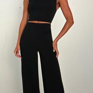 NWT LULU’S Enticing Endeavor Black Wide-Leg Jumpsuit in original packing